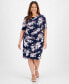 Фото #1 товара Plus Size Floral-Print Faux-Wrap Dress