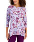 Фото #1 товара Women's 3/4 Sleeve Printed Jacquard Top, Created for Macy's