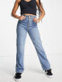 Topshop Petite straight Kort jeans in mid blue