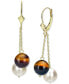 ფოტო #1 პროდუქტის Garnet & Cultured Freshwater Pearl (8mm) Chain Drop Earrings in 14k Gold (Also in Jade, Tiger Eye, Lapis Lazuli, Rose Quartz, Turquoise, Onyx, & Malachite)