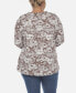 ფოტო #3 პროდუქტის Plus Size Pleated Long Sleeve Floral Print Blouse