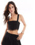 Фото #1 товара Miss Selfridge lace trim corset top co ord in black