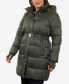 ფოტო #3 პროდუქტის Women's Plus Size Hooded Belted Puffer Coat