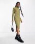 Фото #2 товара COLLUSION rib roll neck long sleeve midi dress in green