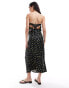 ONLY satin open back maxi dress in black with yellow floral