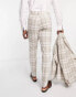 ASOS DESIGN skinny linen mix suit trousers in stone check