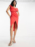 Фото #7 товара ASOS DESIGN drape satin wrap midi dress in red