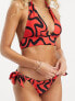 Фото #1 товара New Look halterneck bikini top in red swirl print