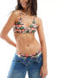 Superdry Cross back triangle bikini top in orange geo