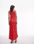 Фото #2 товара Topshop double v midi slip dress in red ditsy print