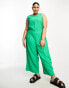 Фото #4 товара Vero Moda Curve linen touch tie back jumpsuit with pleat front wide leg in green