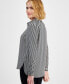 Petite Striped Covered-Placket Long-Sleeve Top