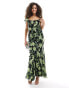 ASOS DESIGN flutter sleeve scoop neck bias maxi dress in black and green floral print Цветочный принт, 32 - фото #1