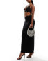 Fashionkilla slinky double layered lace trim column maxi skirt in black