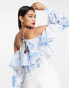 Фото #3 товара ASOS DESIGN ruffle blouse with lace up back in blue floral