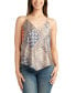 ფოტო #1 პროდუქტის Juniors' Printed V-Neck Handkerchief-Hem Satin Top