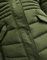 New Look puffer jacket with faux fur hood in khaki