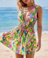 Фото #3 товара Women's Pink & Green Tropical Plunging Mini Beach Dress
