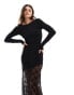 Фото #1 товара ASOS DESIGN black panel lace long sleeve maxi dress