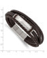 ფოტო #2 პროდუქტის Stainless Steel Brushed Brown Leather Rubber ID Bracelet