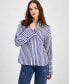 ფოტო #1 პროდუქტის Women's Striped Button-Front Cotton Shirt
