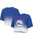 Фото #2 товара Women's Threads Royal and White Philadelphia 76ers Repeat Dip-Dye Cropped T-shirt