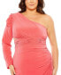 ფოტო #3 პროდუქტის Women's Plus Size Long Sleeve One Shoulder Fringe Embellished Gown