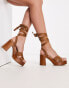 Фото #4 товара New Look suedette ankle tie platform heeled sandals in tan