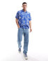 Polo Ralph Lauren short sleeve revere collar ocean breeze floral print rayon shirt classic oversized fit in mid blue