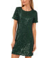 Фото #3 товара Women's Short Sleeve Scoop Neck Sequin Dress