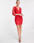Фото #8 товара Love Triangle fitted mini dress in all over red lace