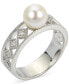 ფოტო #1 პროდუქტის Cultured Freshwater Pearl (8mm) & Lab-Created White Sapphire (1/10 ct. t.w.) Openwork Ring in Sterling Silver