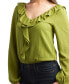 ფოტო #4 პროდუქტის Juniors' Puckered Ruffle-Trim Long-Sleeve Blouse