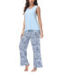 ფოტო #4 პროდუქტის Women's Solid 2 Piece Tank Top with Printed Wide Pants Pajamas Set
