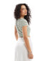 Hollister short sleeve stripe crochet top in green