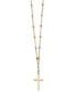ფოტო #1 პროდუქტის Tricolor Beaded Cross 17" Pendant Necklace in 14k Yellow, White & Rose Gold