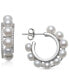 ფოტო #1 პროდუქტის Cultured Freshwater Button Pearl (4mm) & Cubic Zirconia Small Hoop Earrings in Sterling Silver, Created for Macy's