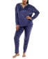 Фото #9 товара Women's 2-Pc. Velour Henley Pajamas Set