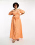 Фото #1 товара ASOS DESIGN Curve off shoulder cotton maxi dress with ruched bust detail in pink and orange gingham