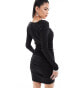 Simmi slinky long sleeve asymmetric neckline bodycon mini dress in black Черный, 34 - фото #4