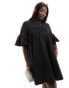 Фото #1 товара ASOS DESIGN Curve oversized smock mini dress with big sleeve in black