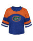 ფოტო #2 პროდუქტის Big Girls Royal Distressed Florida Gators Sunday Friday Sleeve Stripe Jersey T-shirt