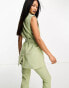 In The Style sleeveless tie waist blazer co-ord in sage