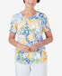 ფოტო #1 პროდუქტის Women's Pleated Neck Lemons Short Sleeve Top