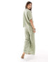 Wednesday's Girl striped linen wide leg trouser co-ord in sage green