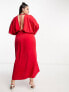 ASOS DESIGN Curve Exclusive satin batwing midaxi dress with split skirt in red