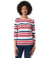 ფოტო #4 პროდუქტის Petite Striped Button-Shoulder 3/4-Sleeve Top