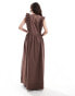 Фото #7 товара ASOS DESIGN high neck twill midi dress with frill shoulder detail in brown