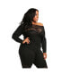 Фото #2 товара Women's Plus Size Curvy-Fit Lace Ponte Pullover Neck Tops