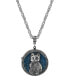 Pewter Cat Locket with Blue Enamel Necklace 30"